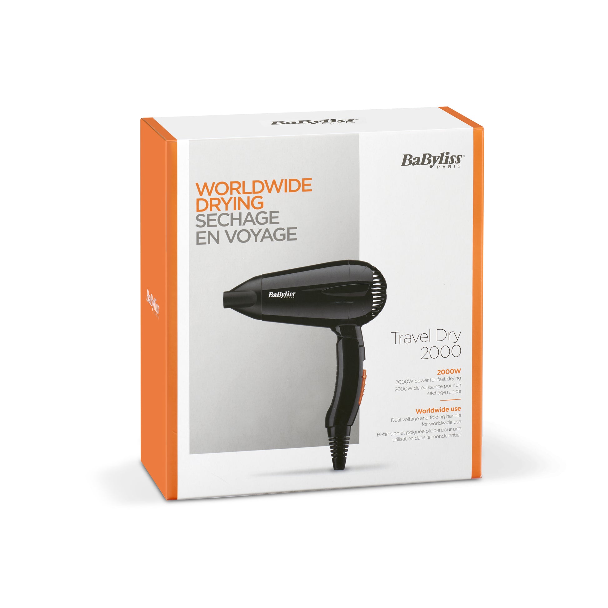 BaByliss Reise-Haartrockner Travel Dry 2000 – 2000 W, Doppelspannung – faltbar – schwarz