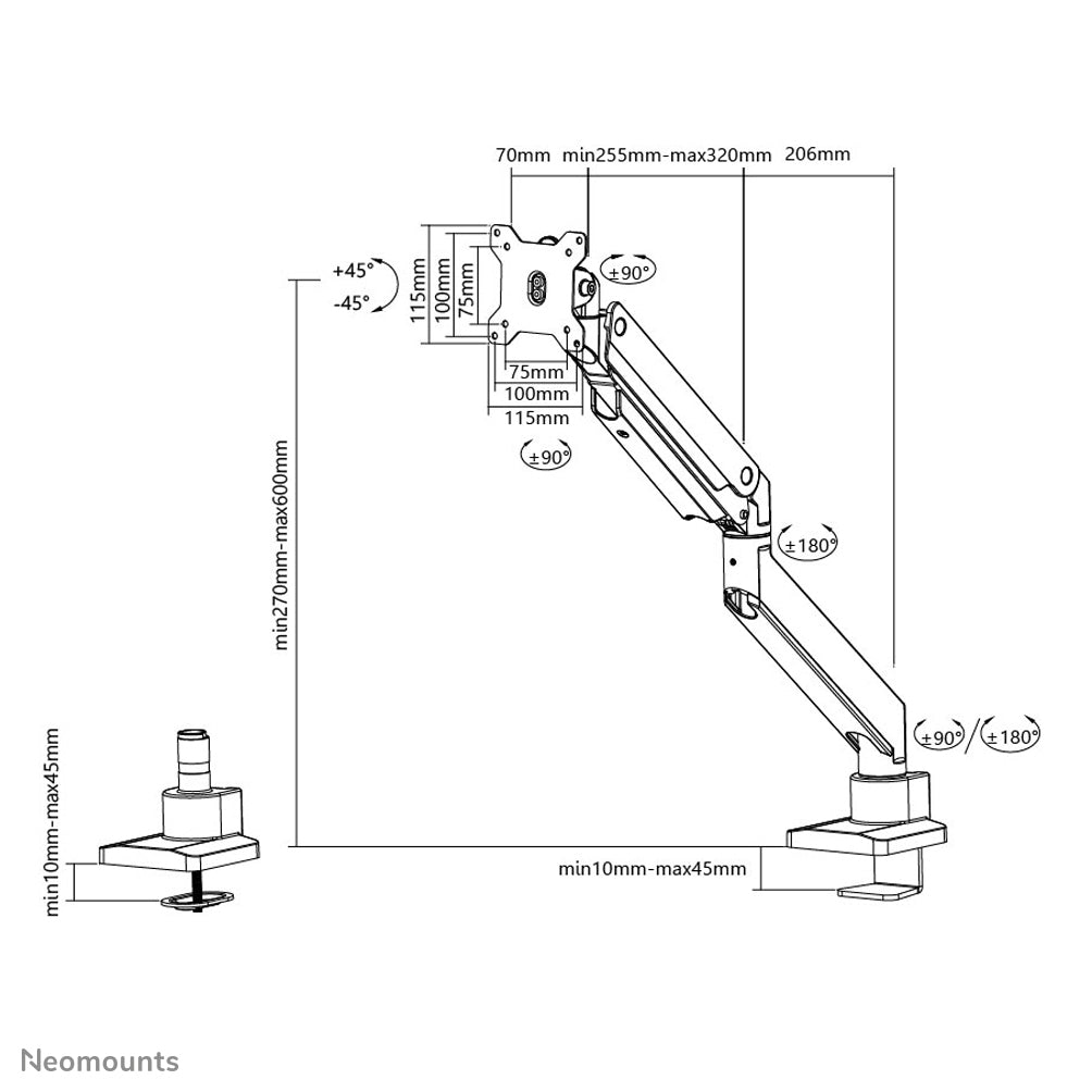 Neomounts NM-D775 Whiteplus – Monitorarm, Tischdurchführung, bis 49", höhenverstellbar, neigbar