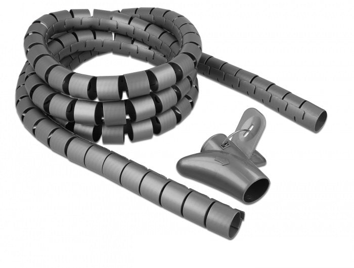 DeLOCK 18846 Kabelschlauch – Ø 30 mm – 2,5 m – Polyurethan – Grau, wiederverwendbar