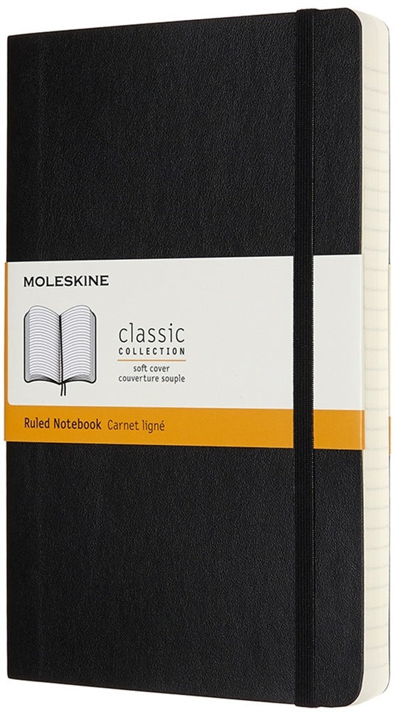 Moleskine Notizbuch – A5 – liniert – 400 Seiten – 70 g/m² – Softcover, Gummiband, 2 Lesezeichen – schwarz