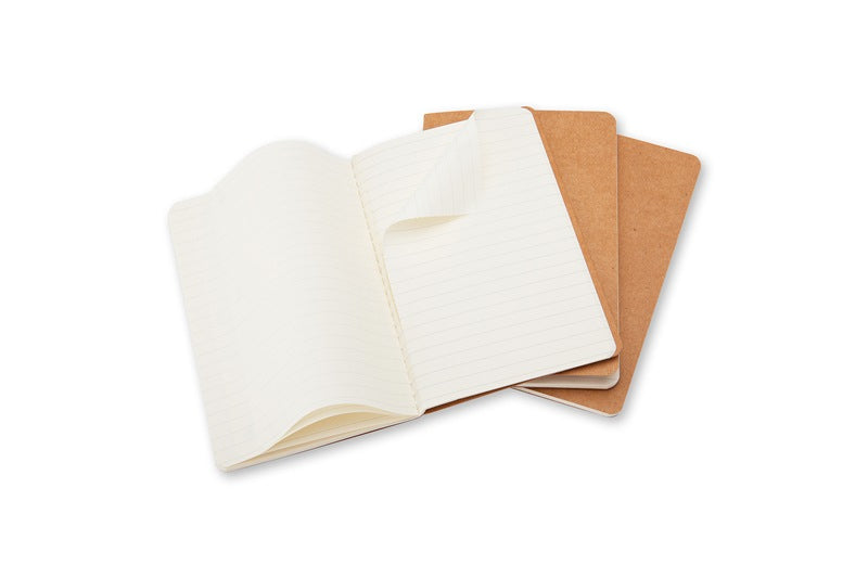 Moleskine Notizheft – 90 × 140 mm – Hardcover, herausnehmbare 16 Seiten, Einstecktasche, beige, 3 Stück