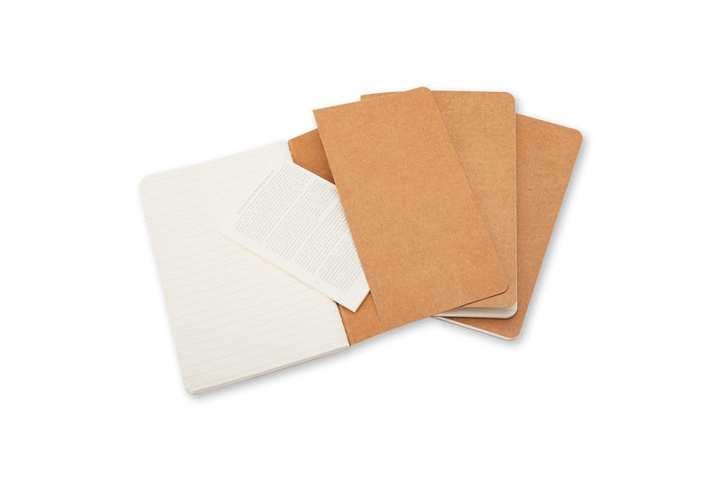 Moleskine Notizheft – 90 × 140 mm – Hardcover, herausnehmbare 16 Seiten, Einstecktasche, beige, 3 Stück