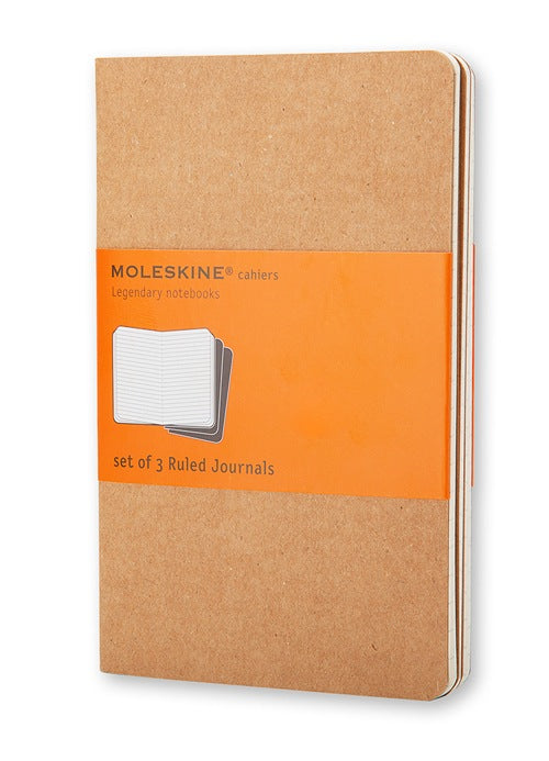 Moleskine Notizheft Cahiers Collection, Fadenheftung, Karton, 64 Seiten, 70 g/m² – Packpapierbraun, 3er-Pack