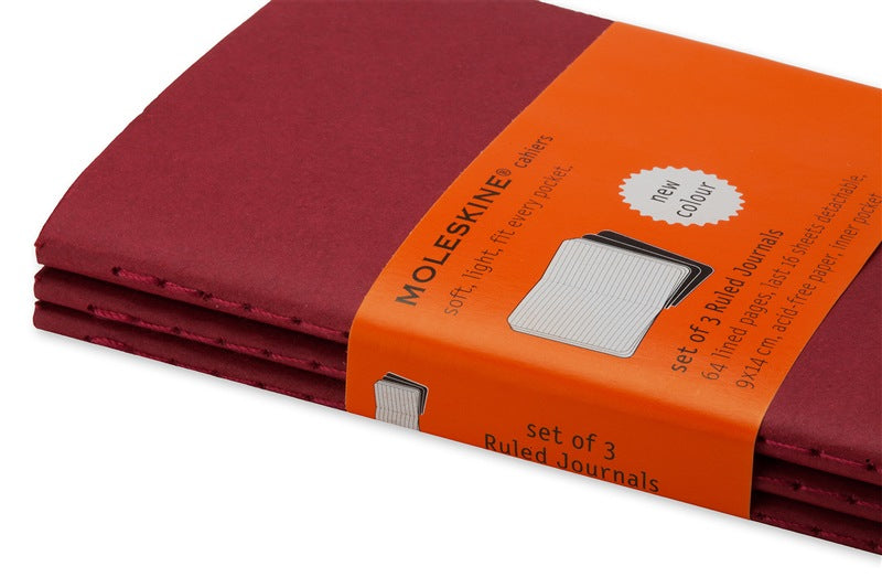 Moleskine Notizheft, liniert, Fadenheftung, Karton, 80 Seiten, 70 g/m² – Preiselbeerrot, 3er-Pack