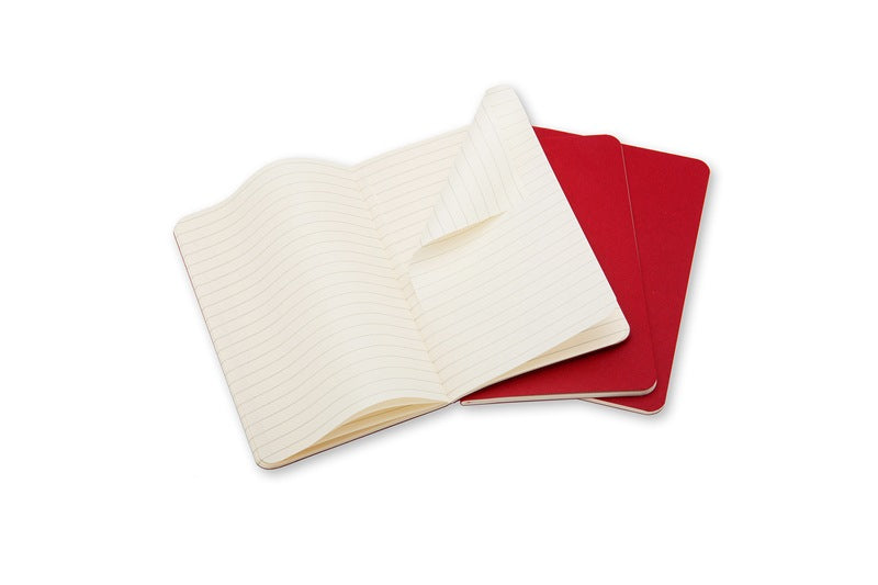 Moleskine Notizheft, liniert, Fadenheftung, Karton, 80 Seiten, 70 g/m² – Preiselbeerrot, 3er-Pack