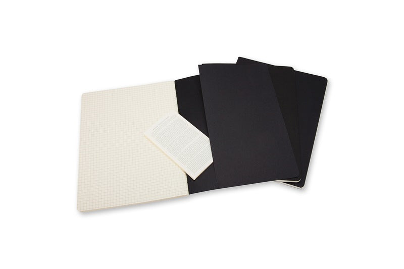 Moleskine Notizheft, 190 × 250 mm, kariert, Fadenheftung, Karton, 120 Seiten, 70 g/m² – schwarz, 3er-Pack