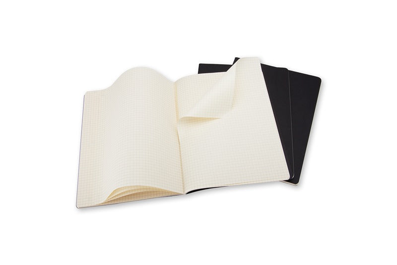 Moleskine Notizheft, 190 × 250 mm, kariert, Fadenheftung, Karton, 120 Seiten, 70 g/m² – schwarz, 3er-Pack