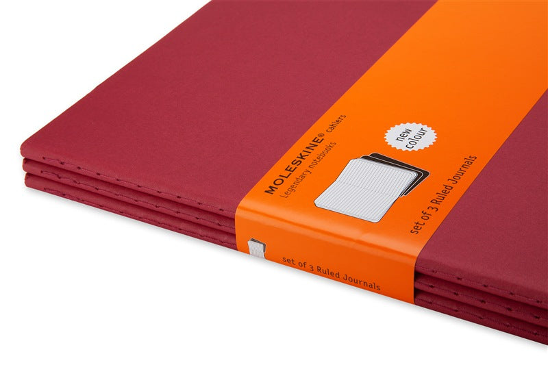 Moleskine Notizheft, liniert, Fadenheftung, Karton, 120 Seiten, 70 g/m² – Preiselbeerrot, 3er-Pack