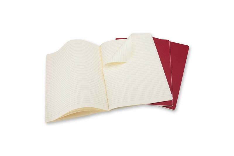 Moleskine Notizheft, liniert, Fadenheftung, Karton, 120 Seiten, 70 g/m² – Preiselbeerrot, 3er-Pack