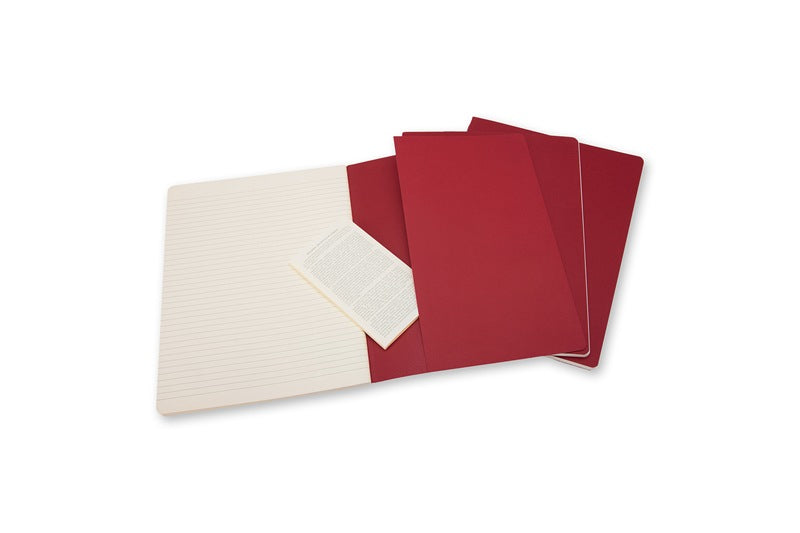 Moleskine Notizheft, liniert, Fadenheftung, Karton, 120 Seiten, 70 g/m² – Preiselbeerrot, 3er-Pack