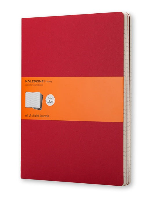 Moleskine Notizheft, liniert, Fadenheftung, Karton, 120 Seiten, 70 g/m² – Preiselbeerrot, 3er-Pack