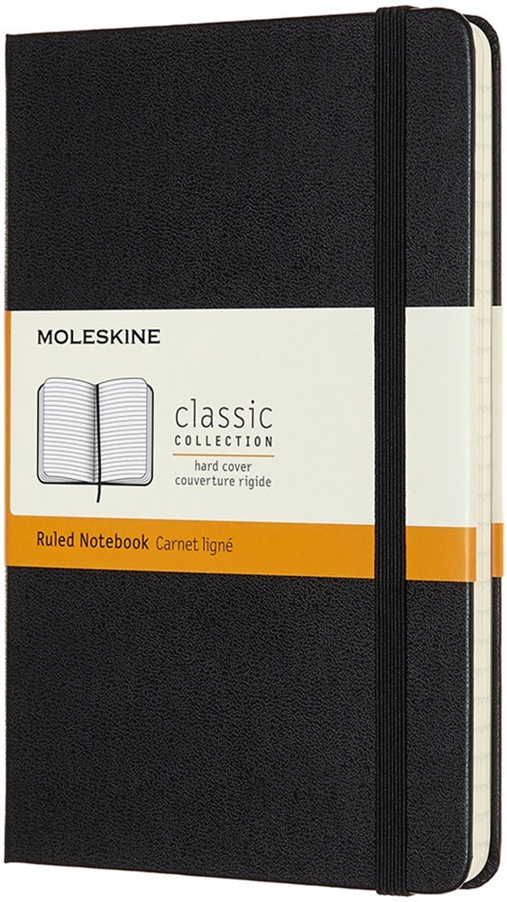 Moleskine Notizbuch, 115 × 180 mm, liniert, Leimbindung, Hardcover, 208 Seiten, 70 g/m² – schwarz