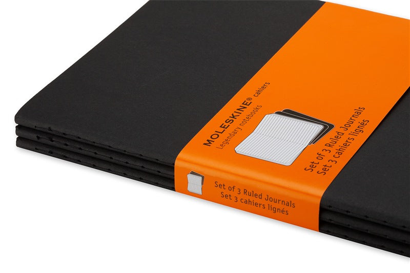 Moleskine Notizheft, 130 × 210 mm, liniert, Fadenheftung, Karton, 80 Seiten, 70 g/m² – schwarz, 3er-Pack