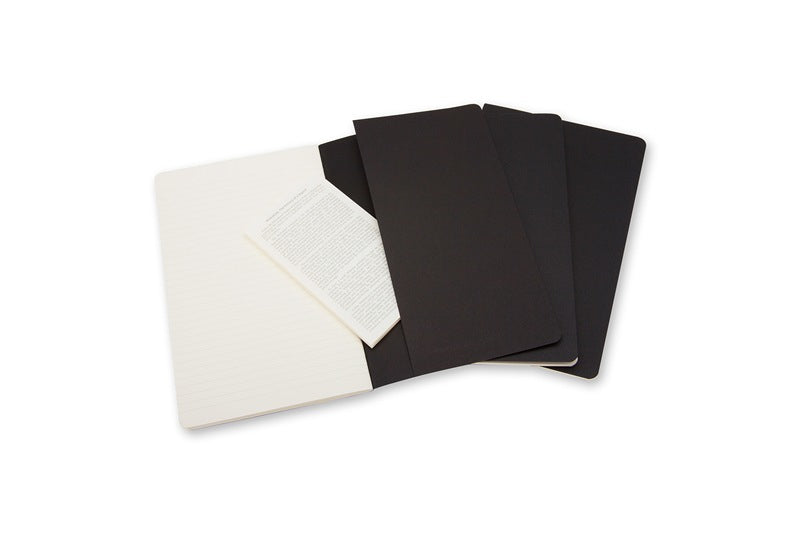 Moleskine Notizheft, 130 × 210 mm, liniert, Fadenheftung, Karton, 80 Seiten, 70 g/m² – schwarz, 3er-Pack