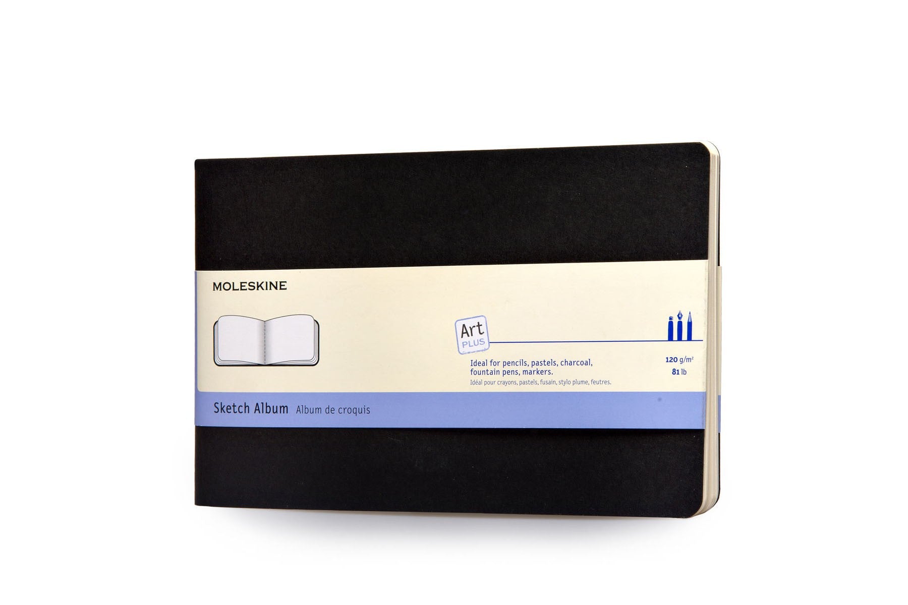 Moleskine Skizzenbuch, 13 × 21 cm, 120 g/m², 88 Seiten, schwarz, säurefrei
