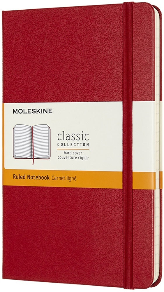 Moleskine Notizbuch – 182 × 118 mm – liniert – 208 Seiten – Gummiband, erweiterbare Innentasche, scharlachrot