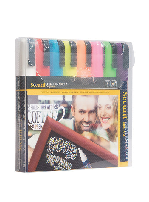 Securit SMA510-V8 Kreidemarker – Keilspitze 2–6 mm – 8er-Set, Gemischte Farben, für Metall/Kunststoff/Holz