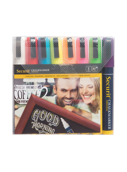 Securit SMA510-V8 Kreidemarker – Keilspitze 2–6 mm – 8er-Set, Gemischte Farben, für Metall/Kunststoff/Holz