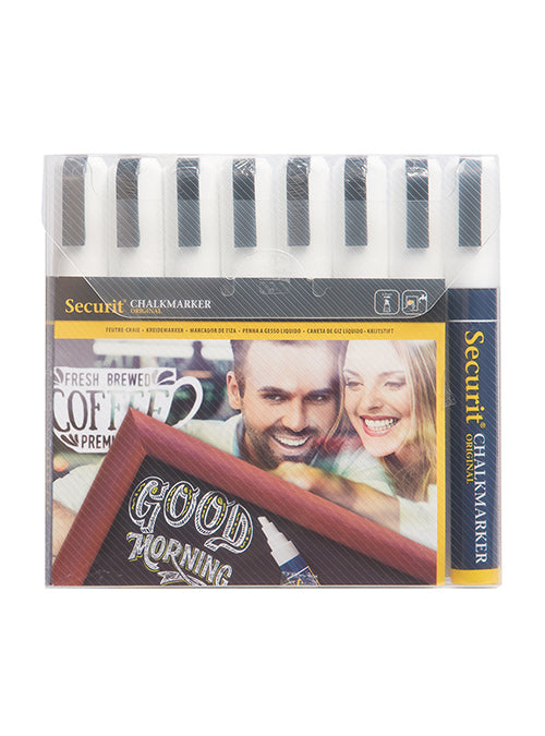 Securit Original Medium SMA510-V8-WT Kreidemarker – Keilspitze 2–6 mm – 8er-Set, Weiss