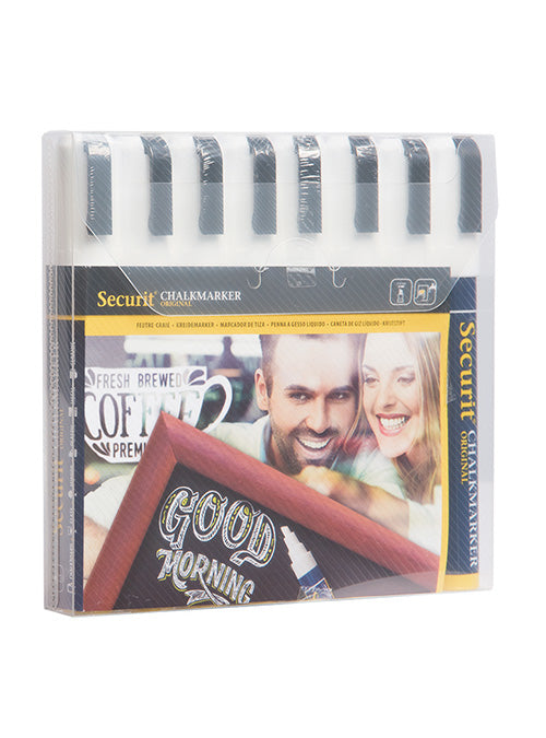 Securit Original Medium SMA510-V8-WT Kreidemarker – Keilspitze 2–6 mm – 8er-Set, Weiss