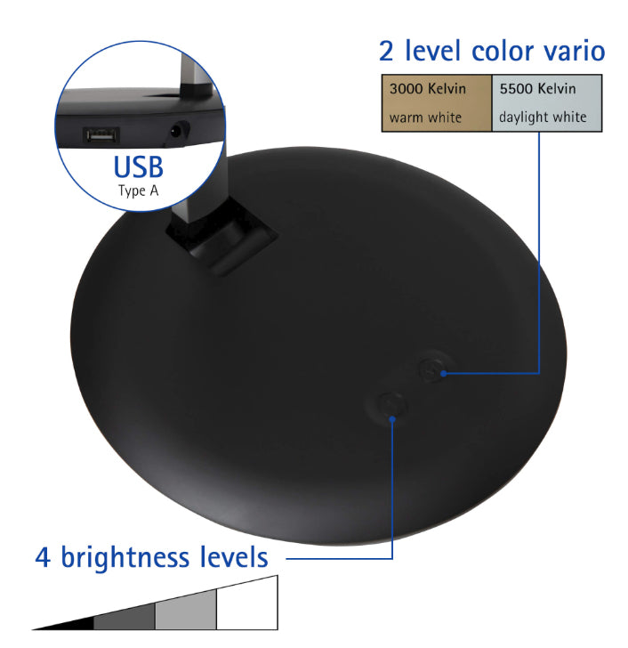 MAUL LED Tischleuchte Rubia Colour Vario – USB, dimmbar – 3000–6000 K – 340 lm 6 W – Silber, Aluminium