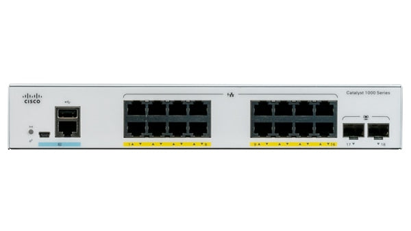 Cisco C1000-16FP-2G-L – Verwalteter L2 Switch – 16× 1G, 2× SFP, PoE+, PoE-Budget 240 W