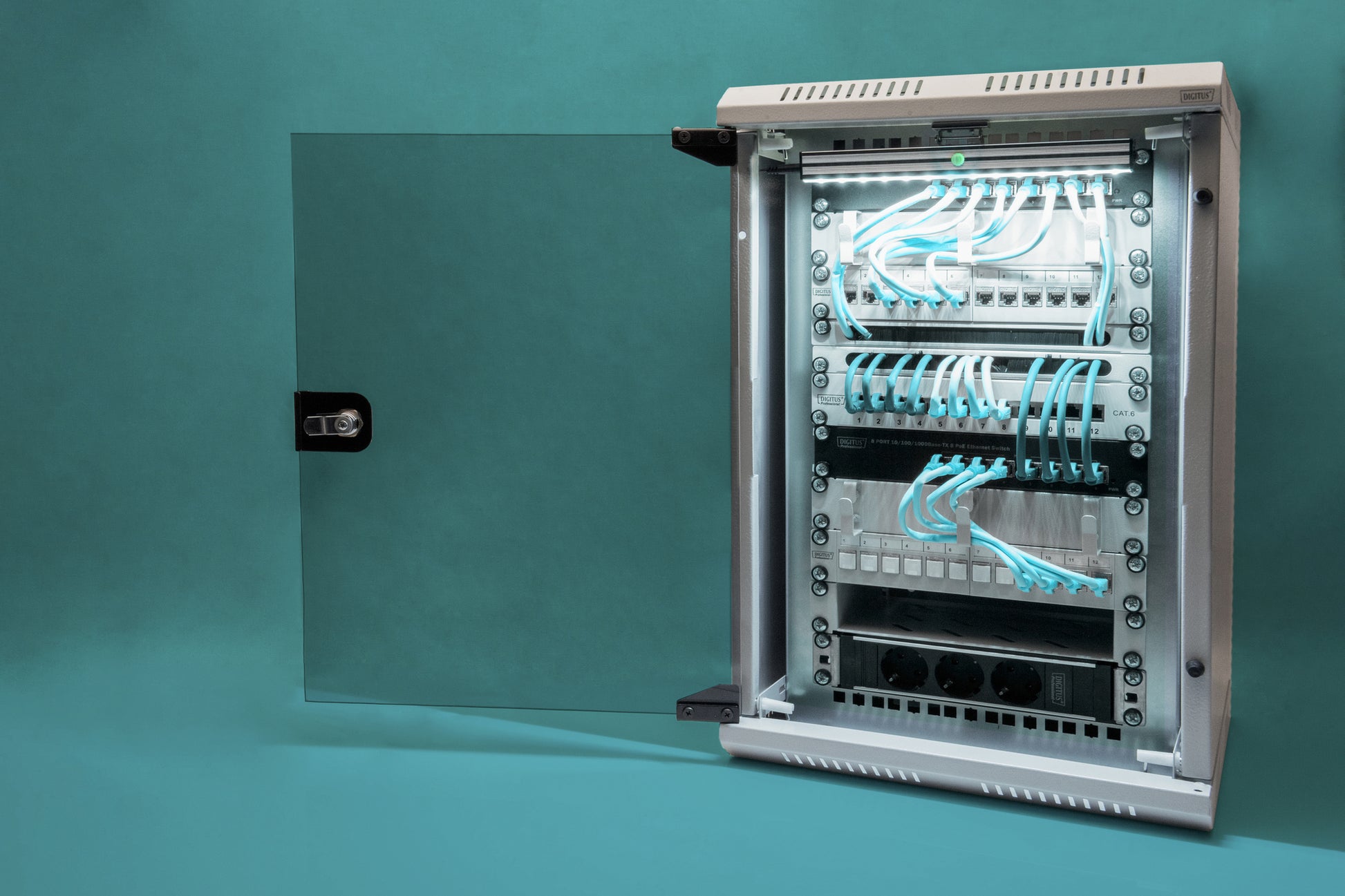 Digitus 10" Wandverteiler 10U, IP20, abschliessbar, 350 × 350 × 550 mm, grau, Stahl
