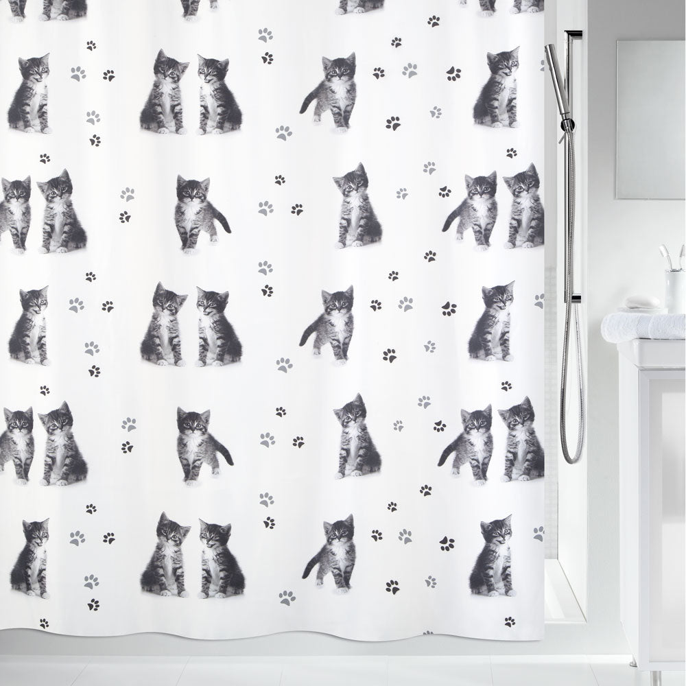 Spirella Duschvorhang Kitty – 180×200 cm, Polyester, mit Ringen, Grau
