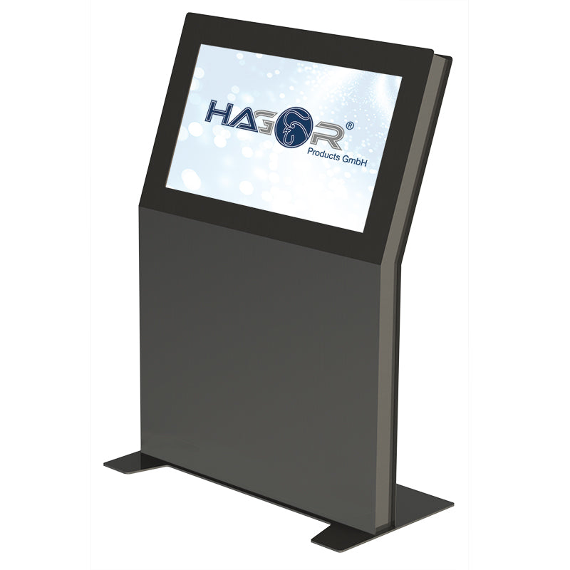 Hagor Bodenständer – 55" – VESA 200×200–600×400, Diebstahlsicherung – vis-it Welcome, Anthrazitgrau