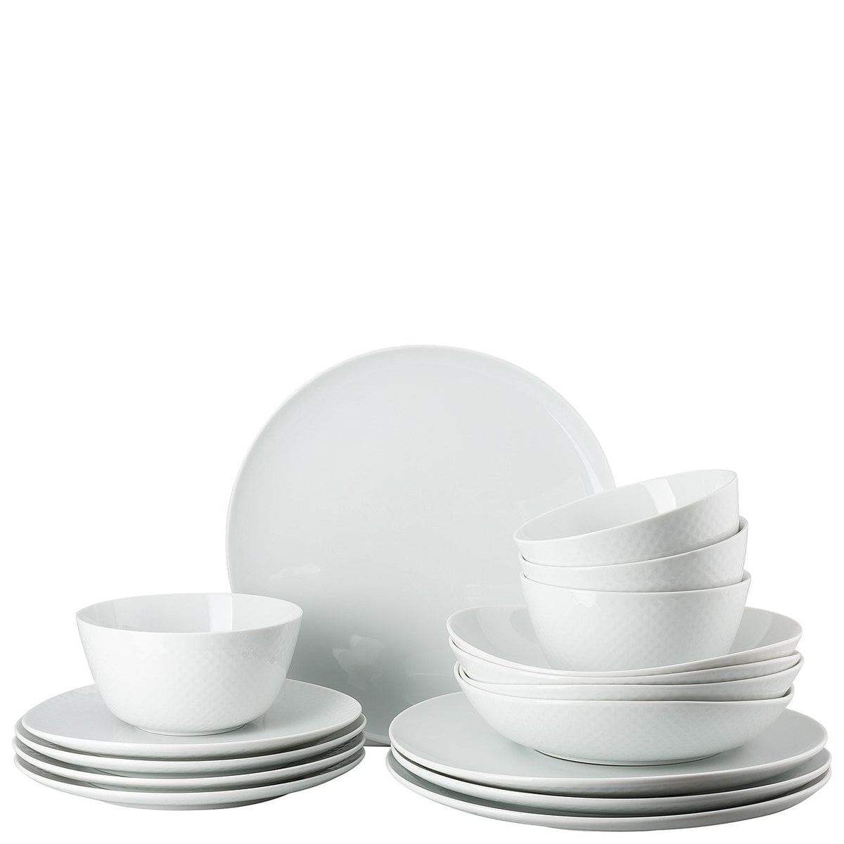 Rosenthal Junto Geschirrset – 16-teiliges Set, Ø 27 cm, Porzellan, Weiss, spülmaschinenfest, mikrowellengeeignet