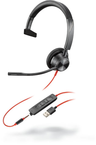 Poly Blackwire 3315 – Mono Headset (Kopfband) – USB, 3,5 mm Klinke, PTT – Schwarz