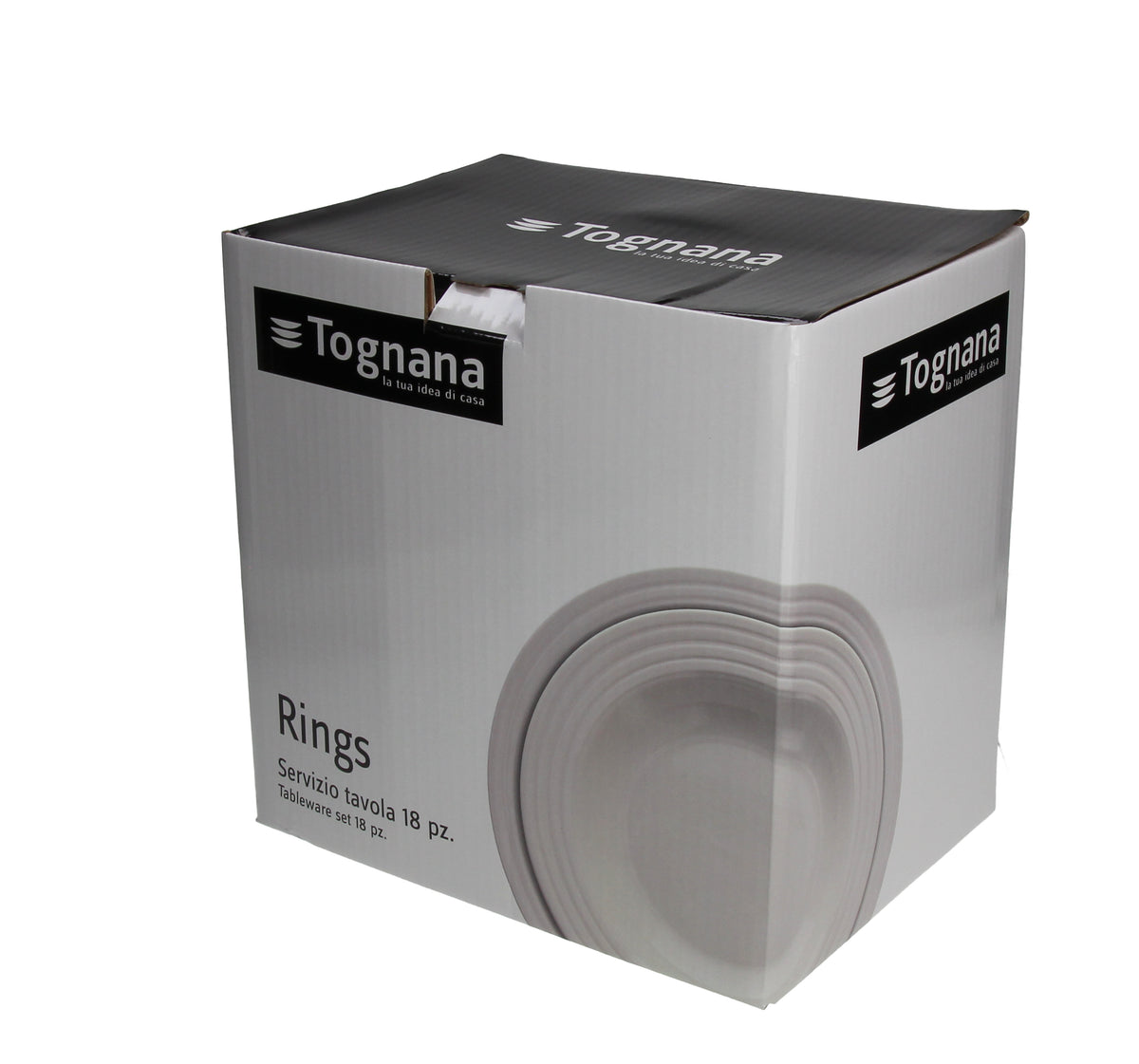 Tognana Porcellane Geschirrset Rings – 18-teiliges Set, Ø 19/22,5/26 cm, Porzellan, Weiss, spülmaschinenfest