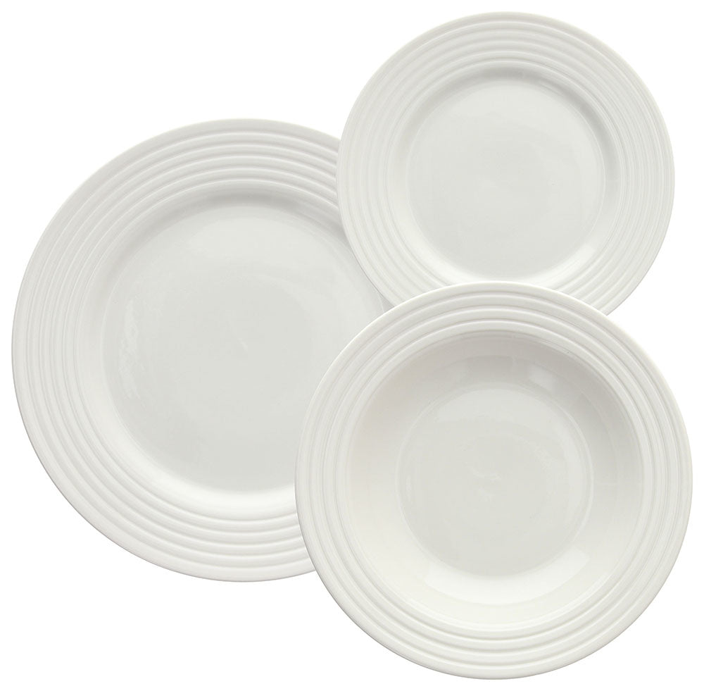 Tognana Porcellane Geschirrset Rings – 18-teiliges Set, Ø 19/22,5/26 cm, Porzellan, Weiss, spülmaschinenfest