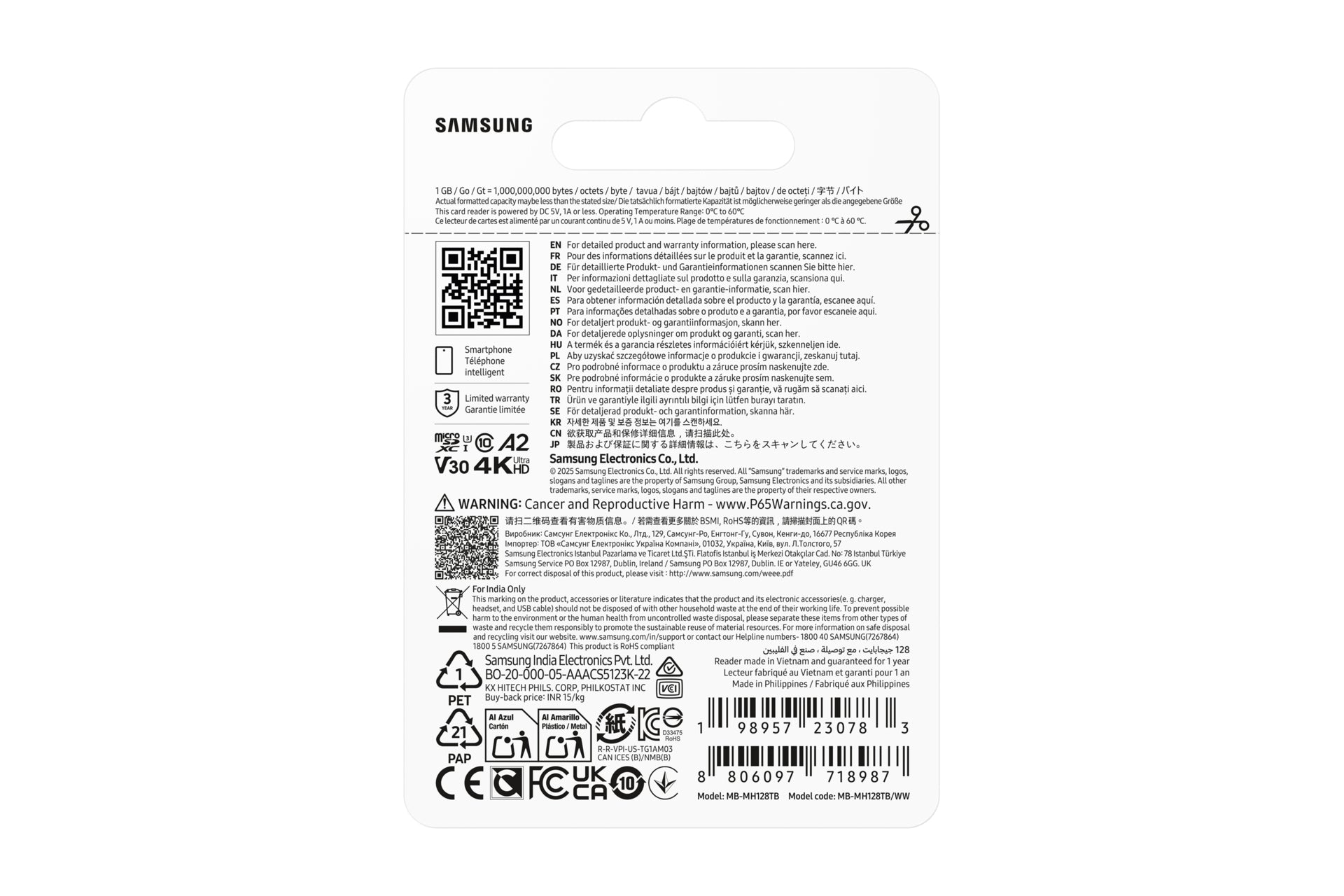 Samsung T9 microSDXC 128 GB – UHS-I, U3, V30, A2, 200/130 MB/s, inkl. USB-Kartenleser