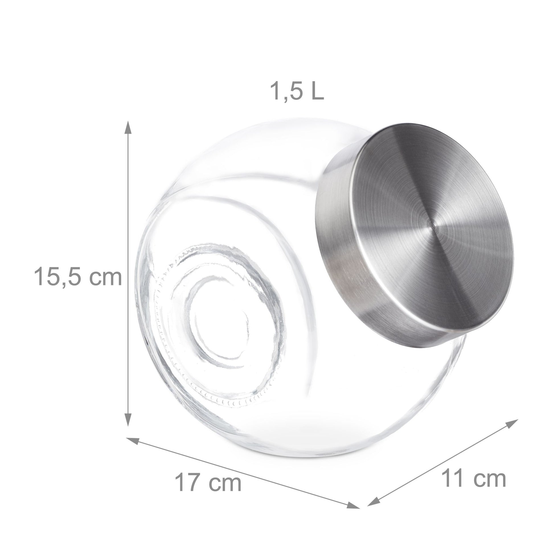 Relaxdays Vorratsdose 1,5 l, Ø 16 × 11 cm, Glas, mit Edelstahl-Deckel, 6er-Set