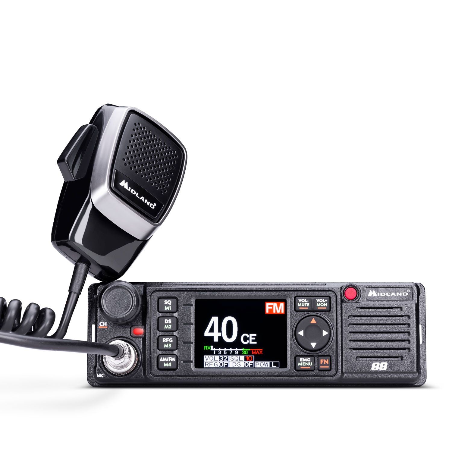 Midland M88 – CB-Funkgerät, 400 Kanäle, 26,965–27,405 MHz, 4 W, 12/24 V, Aluminium, Schwarz