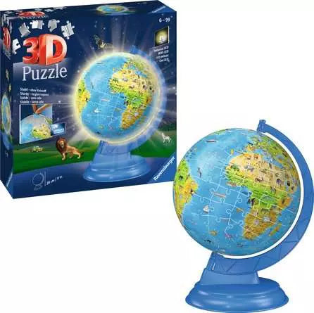 Ravensburger 3D-Puzzle Globus (Landkarte) – 180 Teile – Ø 26,5 cm – mit LED-Licht – ab 6 J. – Kunststoff – FSC