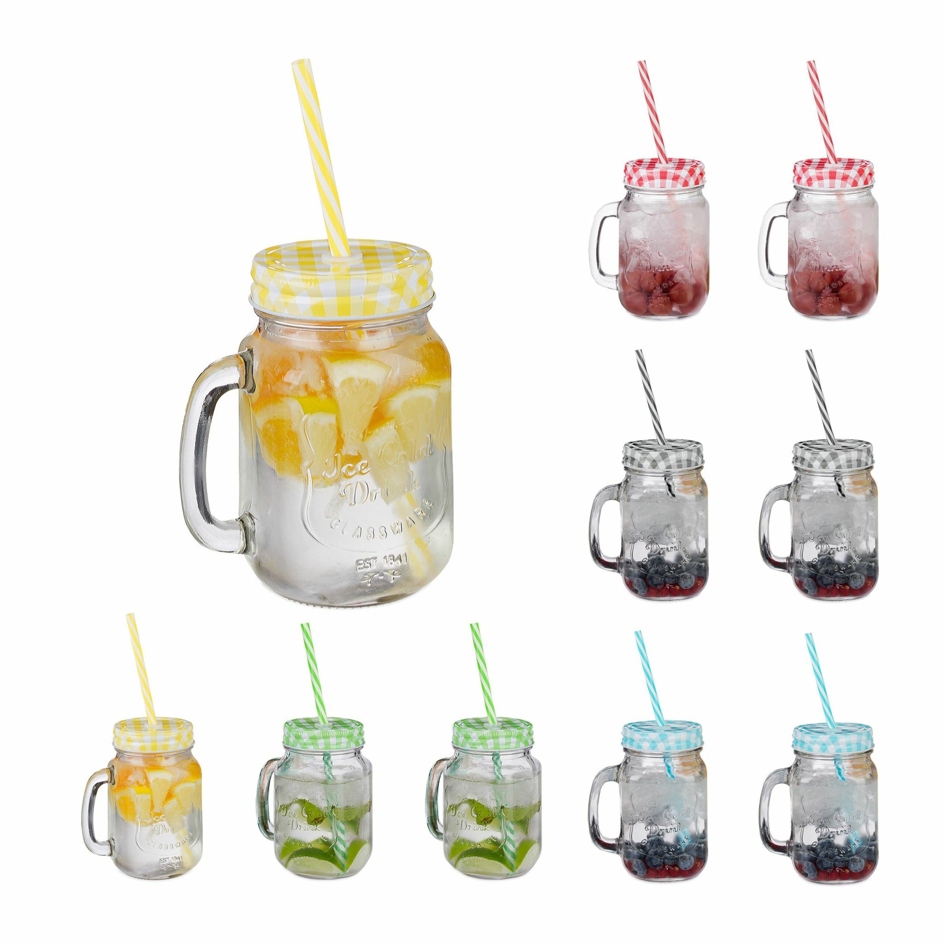 Relaxdays Trinkglas – 10er Set, 500 ml, Ø 11,0 cm, H 13,5 cm, Glas, Transparent/Grün, spülmaschinenfest