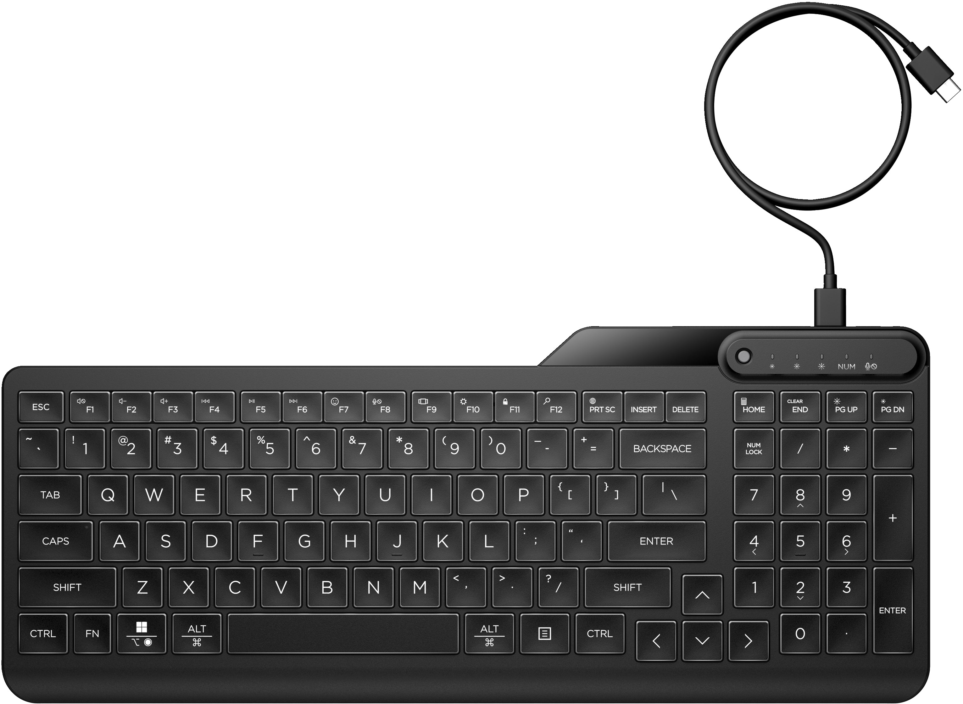 HP 405 – Tastatur – Membran – kabelgebunden, USB-C – QWERTY (US-INT) – beleuchtet – schwarz