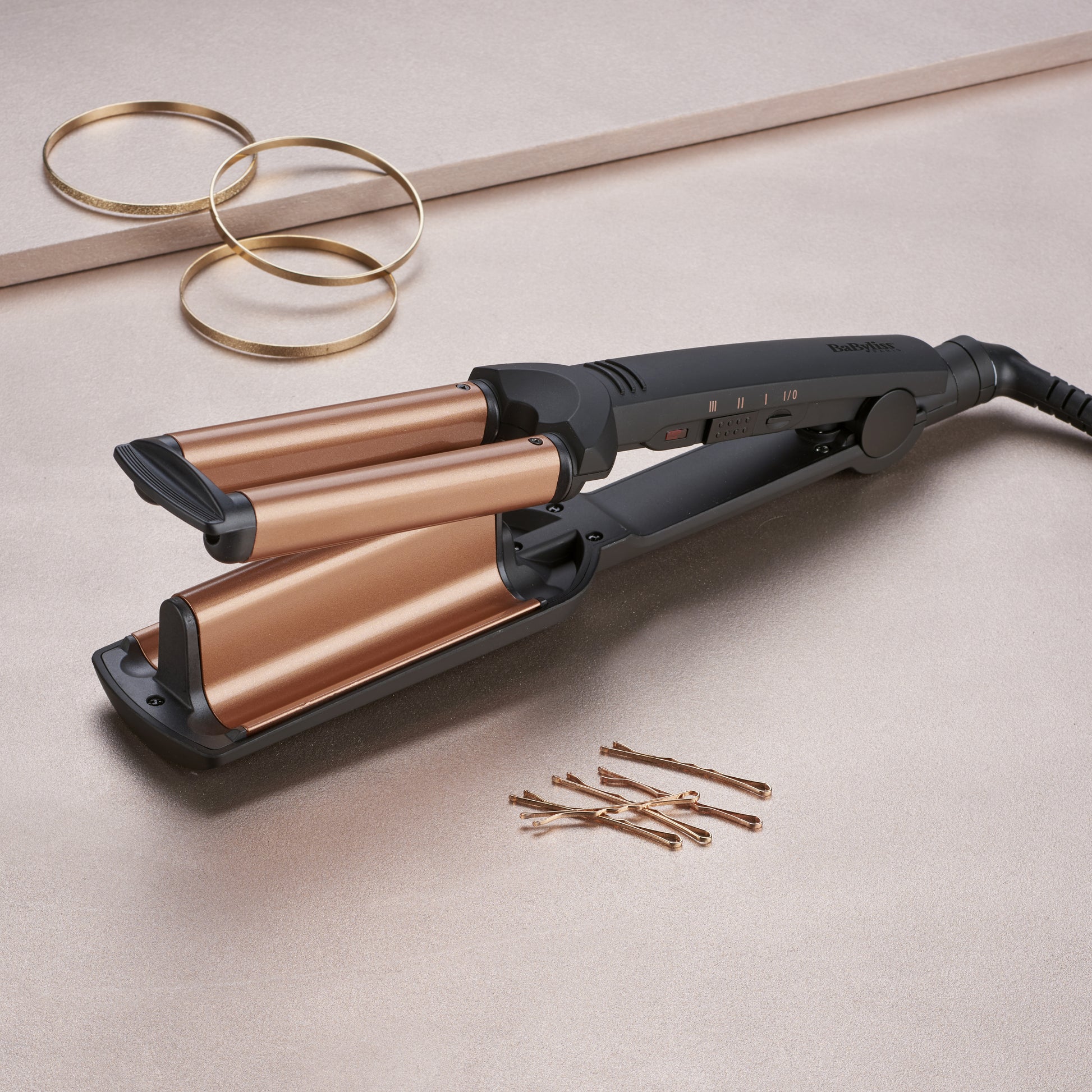 BaByliss Lockenstab W2447E – Keramikbeschichtung, 160–200 °C, 3 Stufen – 2,5 m Kabel – Schwarz/Orange
