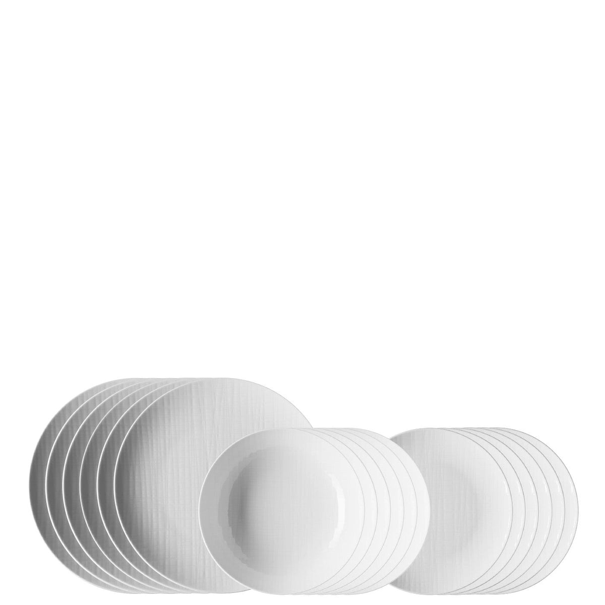 Rosenthal Mesh Teller-Set – 18-teilig, 6×Ø 27 cm, 12×Ø 21 cm, Porzellan, Weiss, spülmaschinenfest