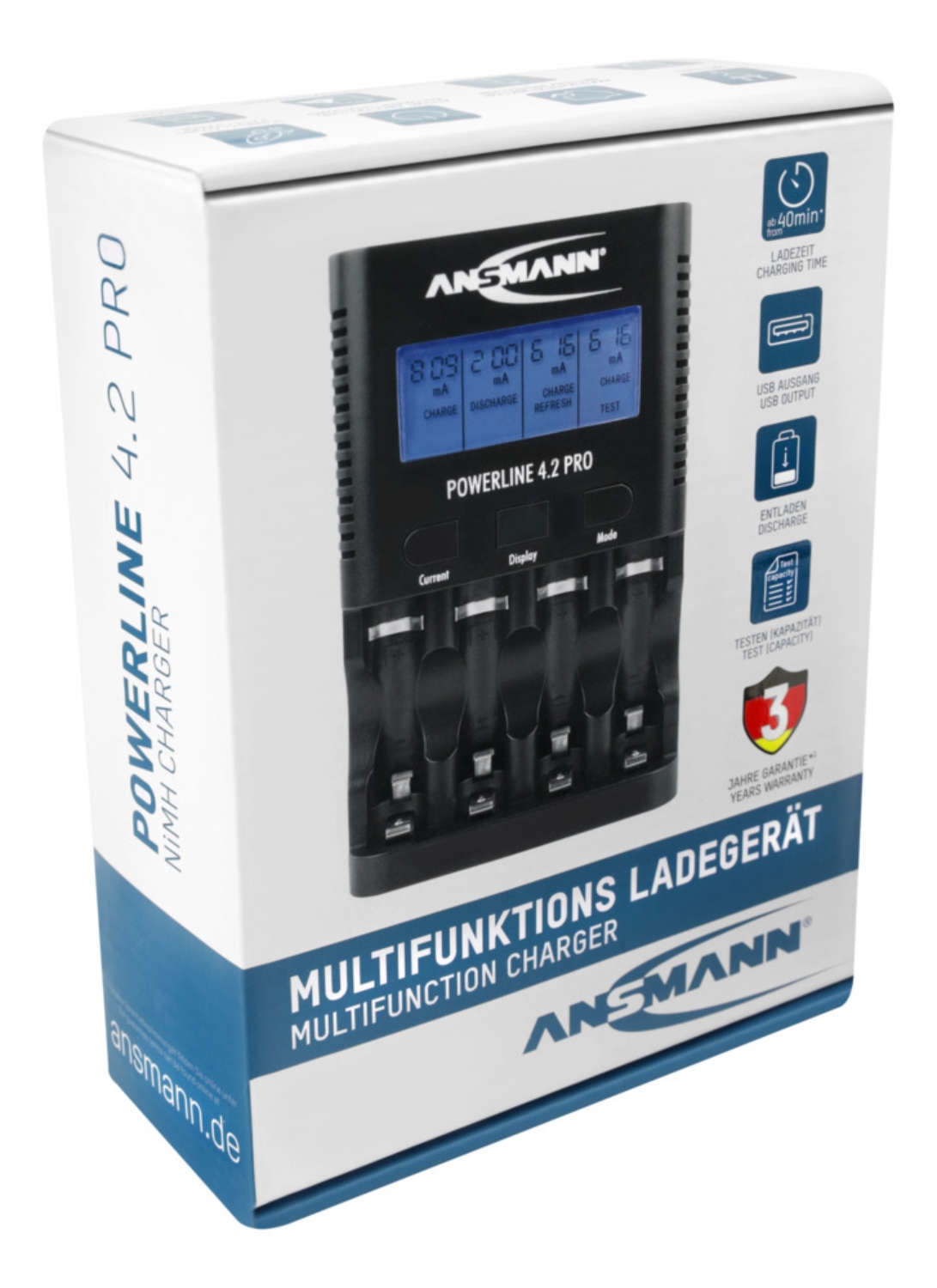 Ansmann Powerline 4.2 Pro Ladegerät – 5 W, 1× USB, mit LCD-Display – für AA, AAA (NiMH)