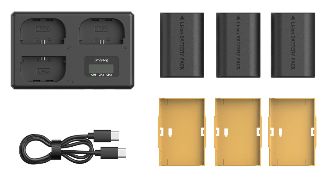 SmallRig 6017 Akkuladegerät – für Canon LP-E6NH, EOS 5D Mark II, 5D Mark III und weitere – 3-fach, USB – mit Display