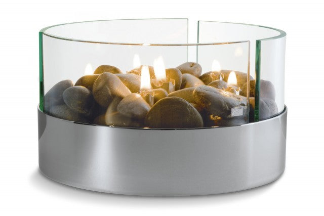 Philippi Tischkamin – Stahl & Glas, transparent – Ø 20 × 11 cm
