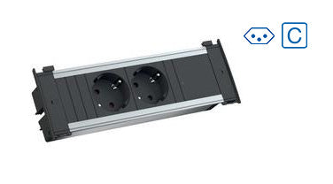 Bachmann KAPSA S Steckdosenleiste, 2×T13, ohne Schalter, 0,2 m, Eingang GST18 – schwarz/silber