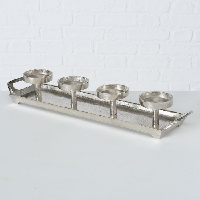 Boltze Aigna Kerzenständer – Aluminium & Nickel, Silber – 12 × 8 × 50 cm