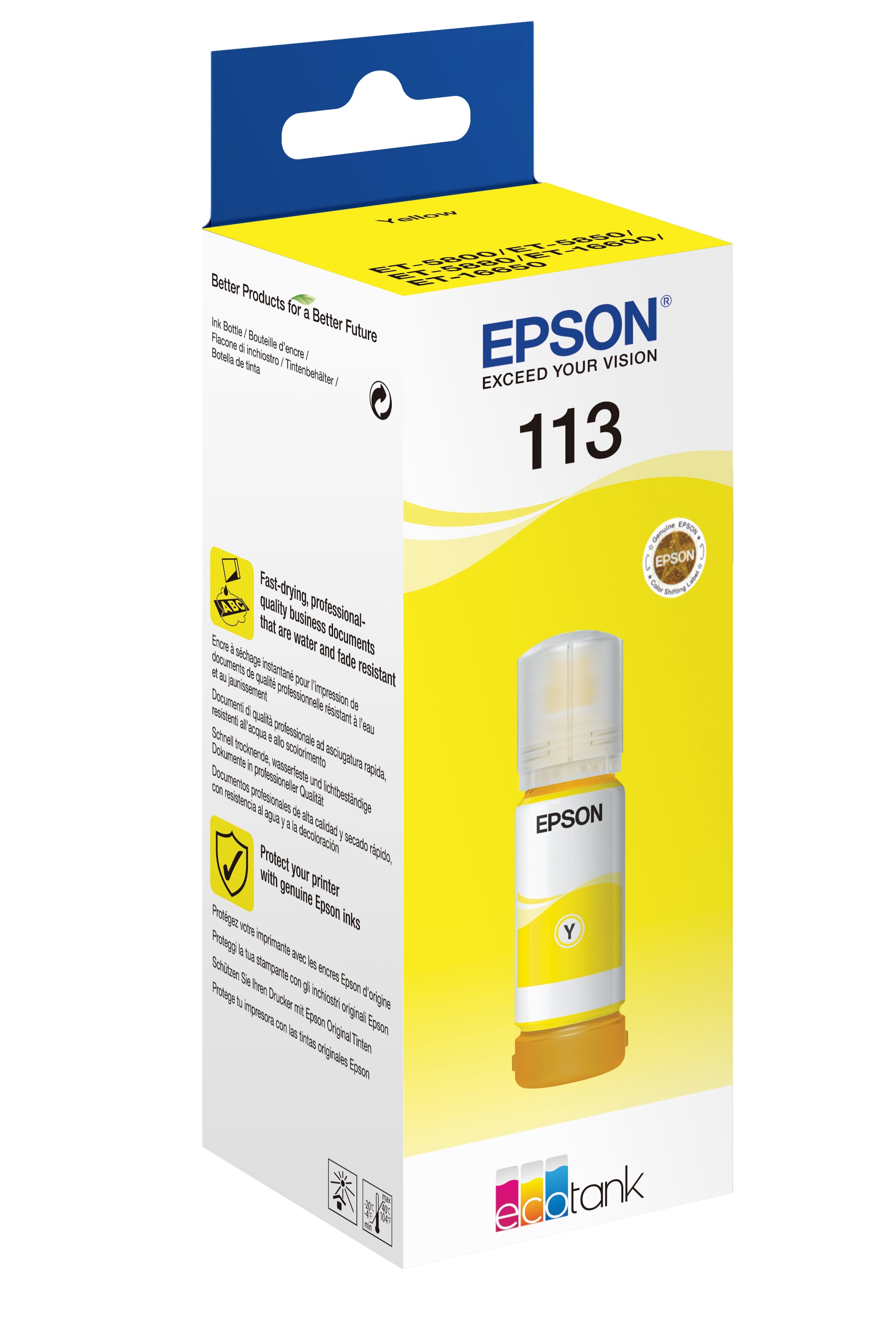 Epson 113 Gelbe Tintenpatrone (Original) – 6'000 Seiten – für ET-5880/ET-5850/ET-5800, ET-16650/ET-16600