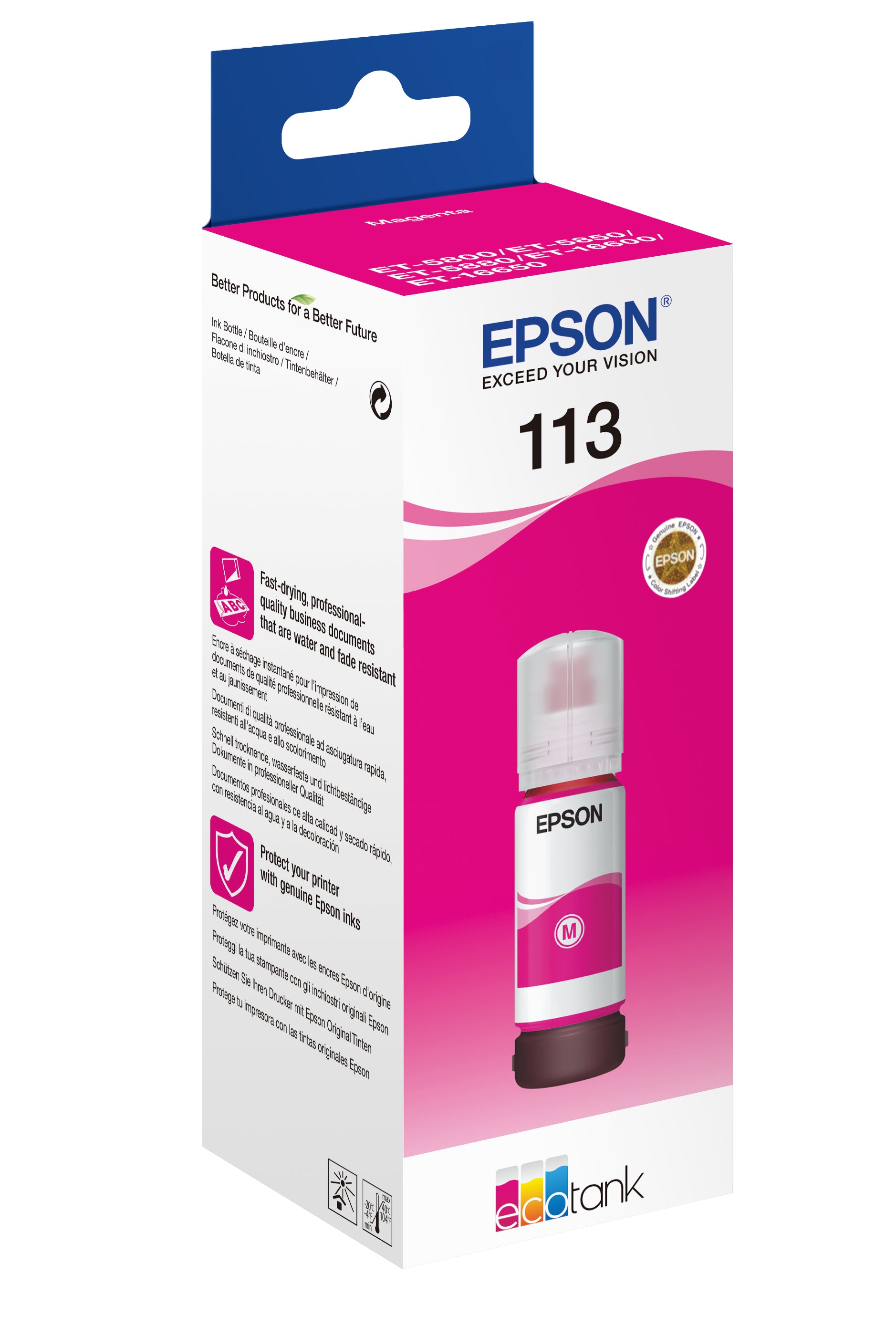 Epson 113 Magenta Tintenpatrone (Original) – 6'000 Seiten – für EcoTank ET-5880/ET-5850/ET-5800 …