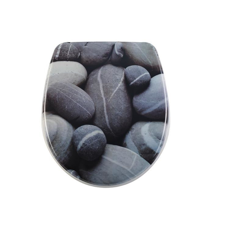 Diaqua NICE Stones – Toilettensitz – Duroplast, grau, rund, Soft-Close, 37,8 × 44,6 cm