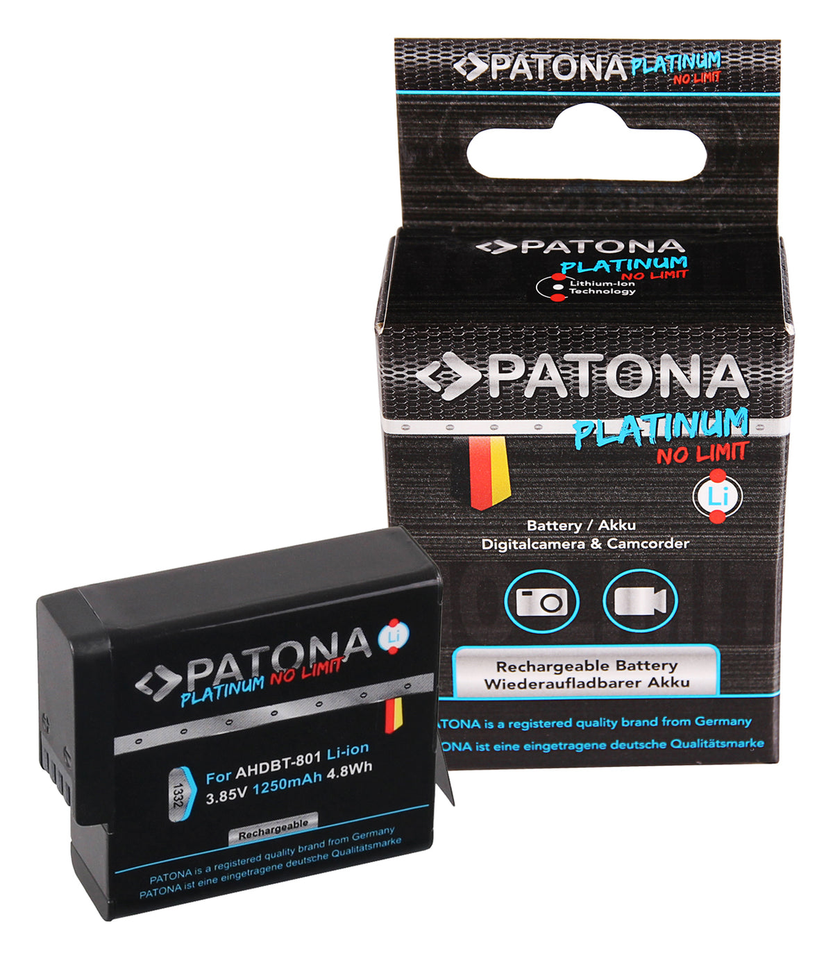 PATONA Platinum Kamera-Akku – 1250 mAh (3,85 V, 4,8 Wh) – für GoPro Hero 5, Hero 6, Hero 7 und andere